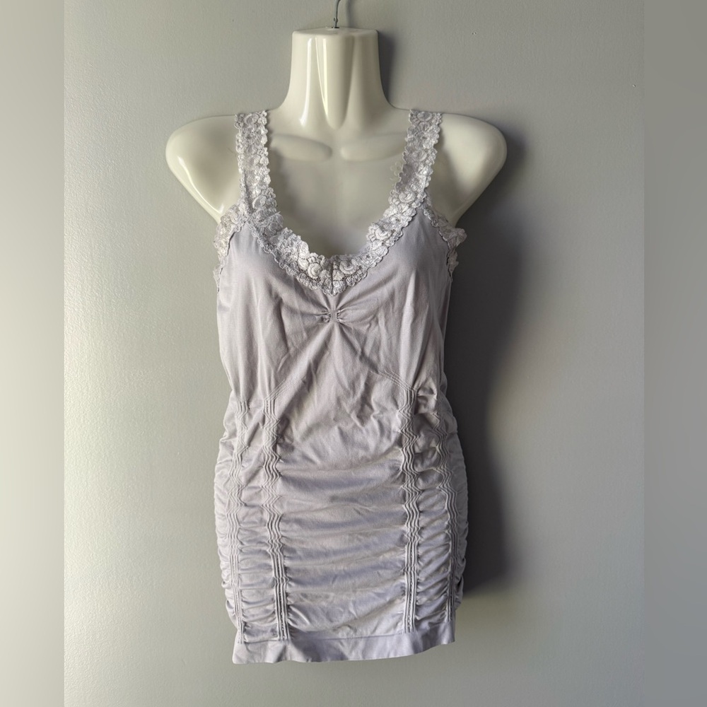Kismet White Ruched Lace Strap Tank Top
